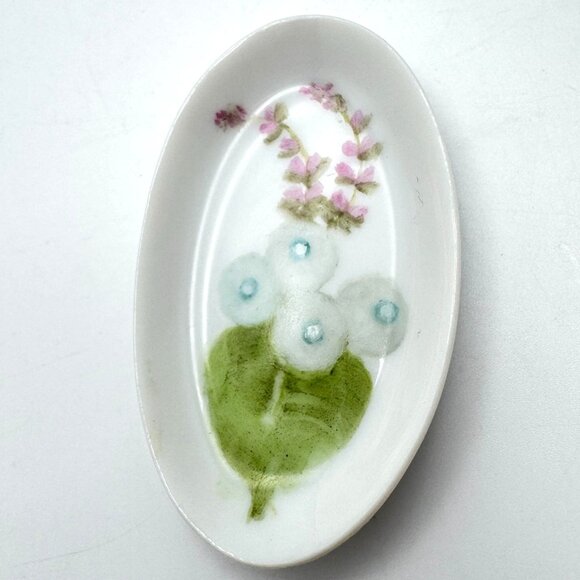 Hand Painted Porcelain Salt Cellar Butter Pats Vintage Set Of 6 Floral Design - Picture 3 of 9